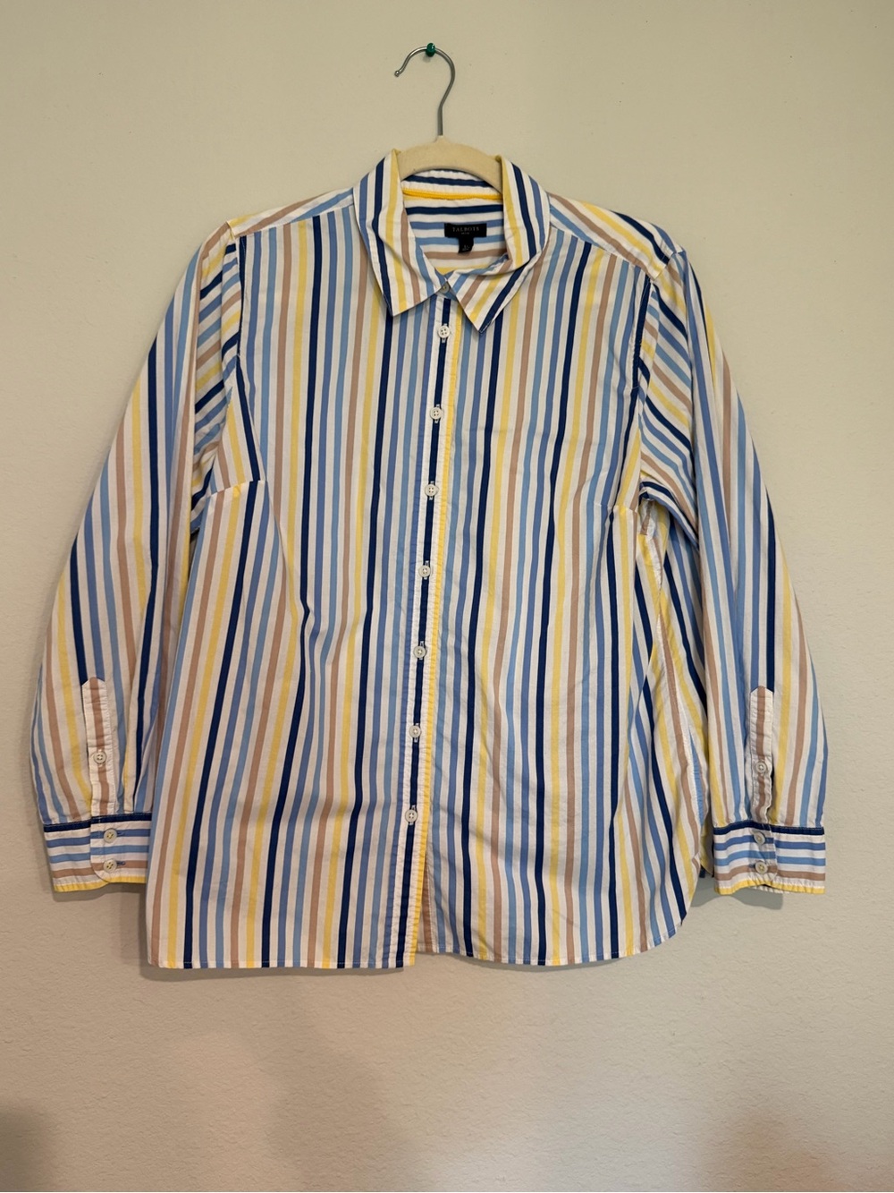 Talbots Men's Vertical Stripe Button-Down Shirt in Blue & Yellow